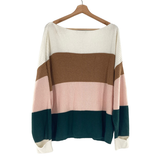 French Connection Color Block Stripe Green Pink Sweater Knit Pullover - Picture 5 of 7